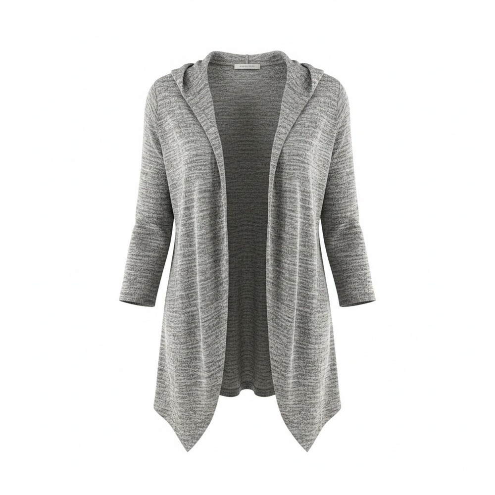 FORGOTTEN GRACE Heathered Gray‎ Hooded Open Front Cardigan Sweater Women 1X